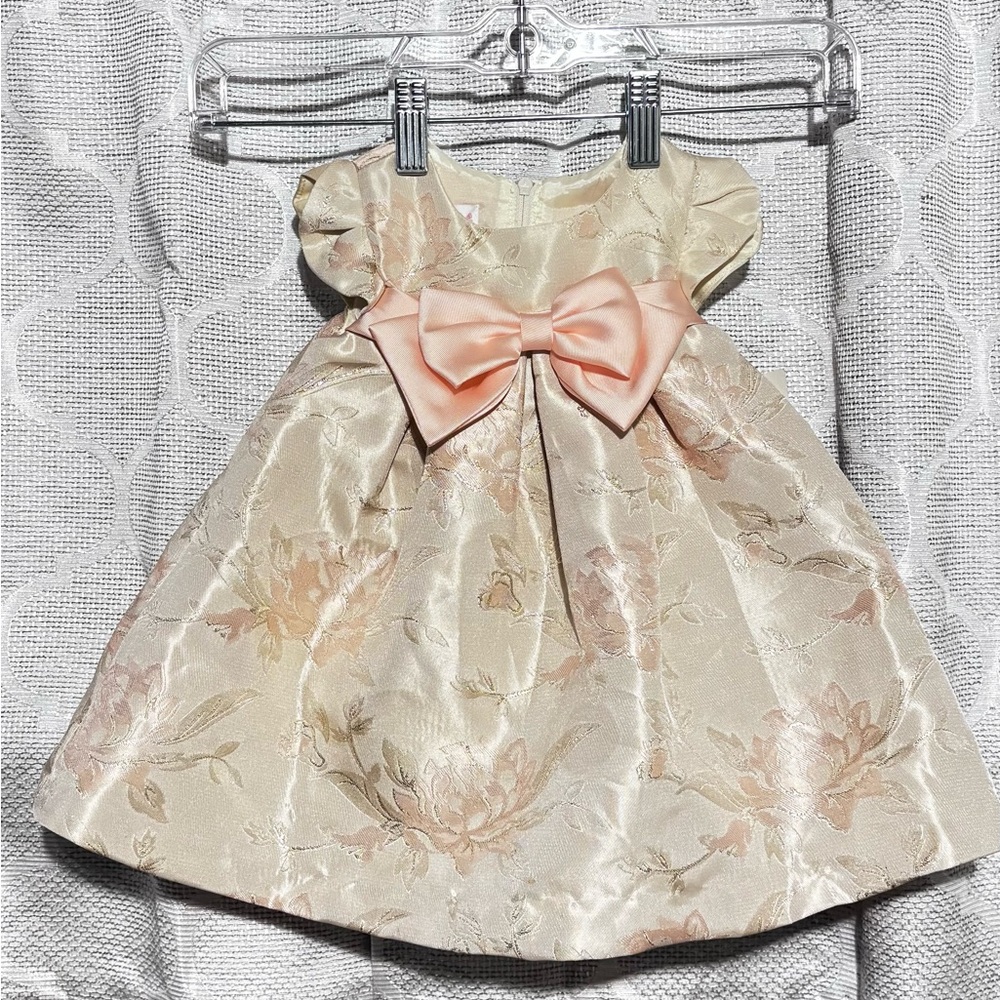 Bonnie Baby Girls Formal Dress Cream Pink Floral Bow 6–9 Months NWT